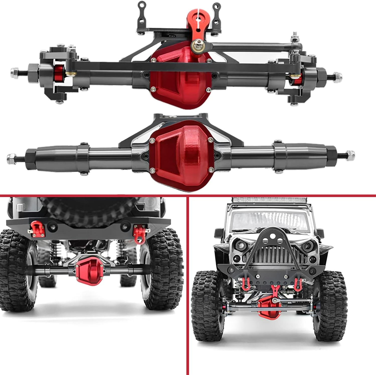 Metal CNC Front Rear Axle with Servo Base for 1/10 RC Rock Crawler Car Axial SCX10 RC4WD D90 Upgrade Parts (Titanium)