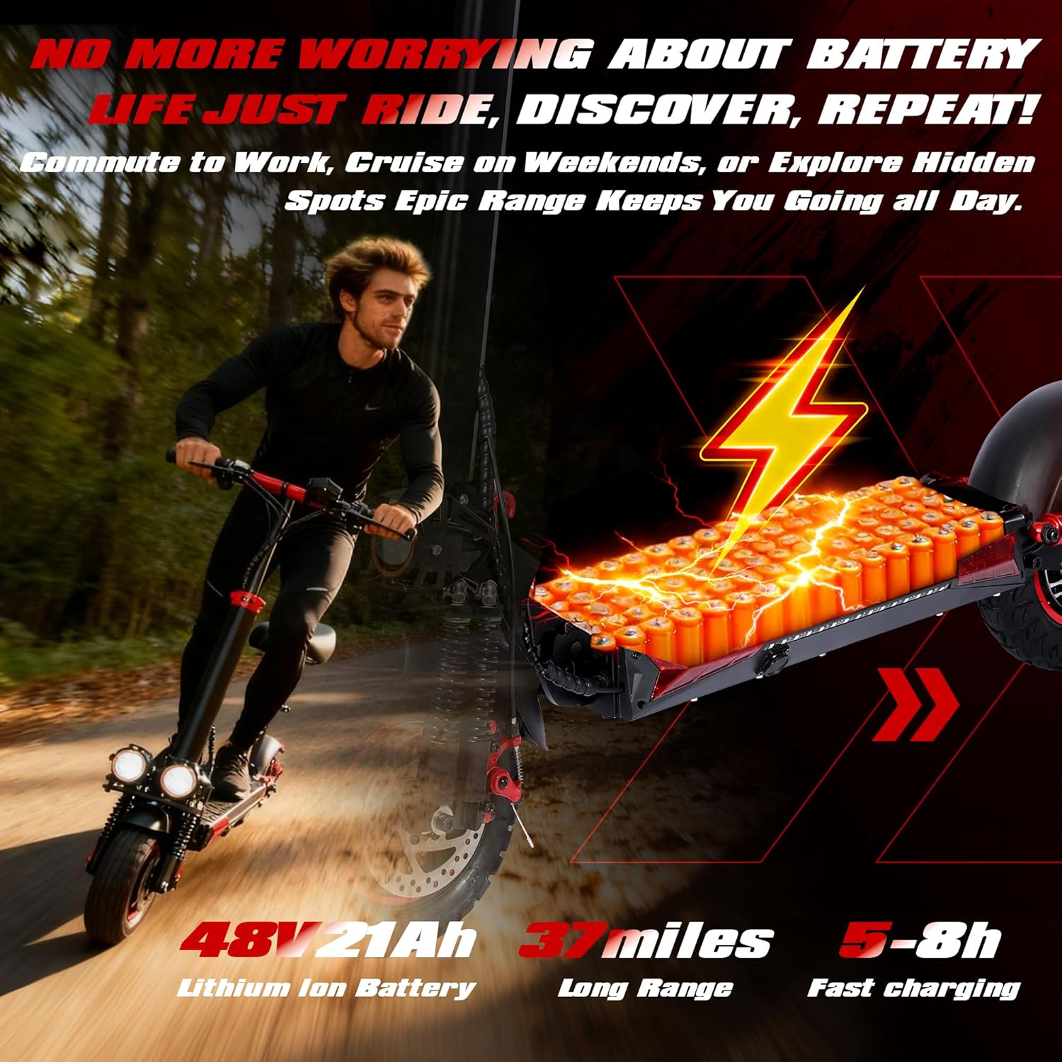 DOF 1600W/1200W Motor Electric Scooter for Adults, Dual Disc Brakes & Suspension, 48V 21Ah/18Ah Long Range Battery, Up to 31 MPH, 37+ Miles, 11