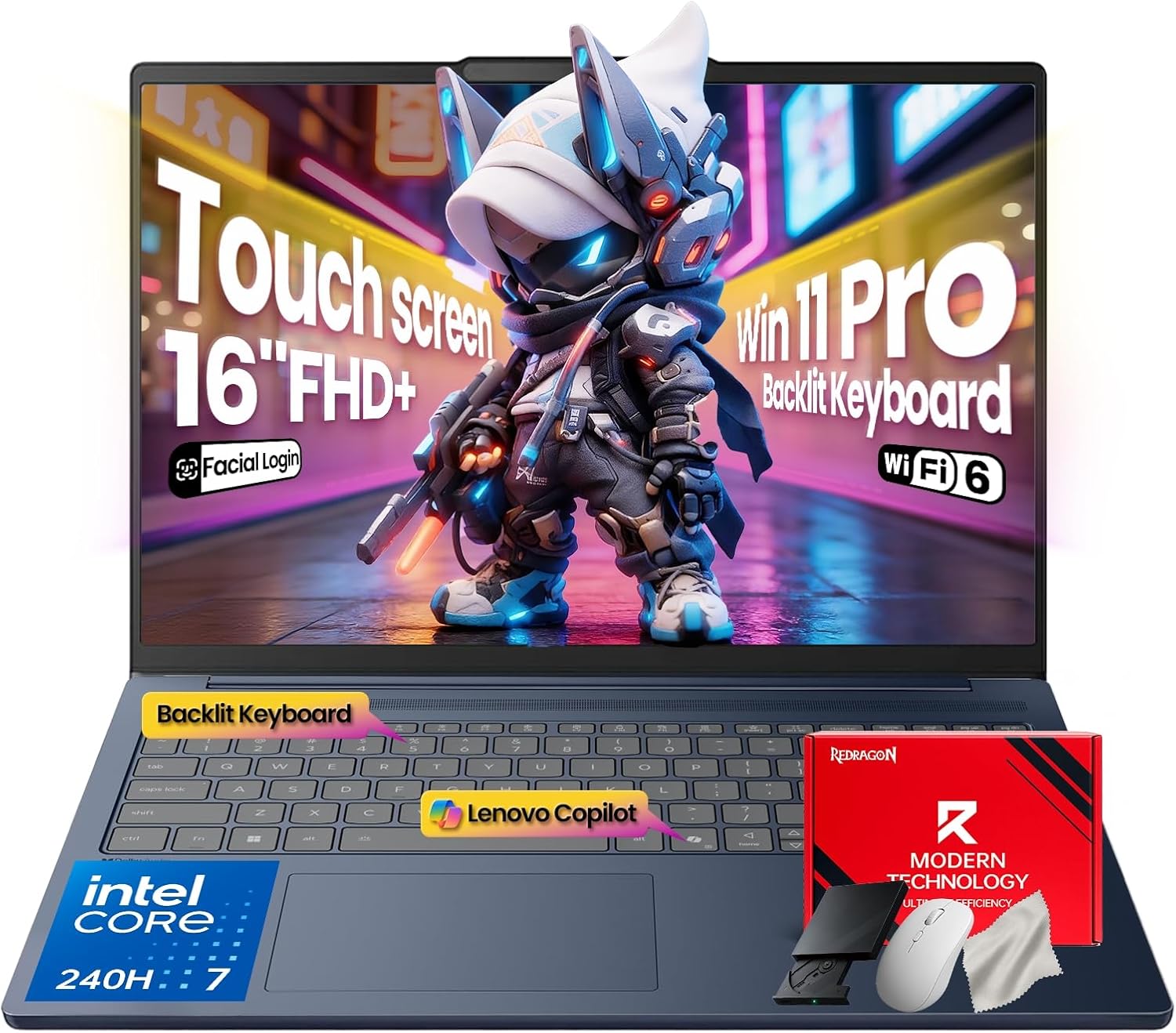 Lenovo IdeaPad Touchscreen Business Laptop - 16 Inch FHD+(1920X1200) - Intel 10-Core 7 240H(Beat Ultra 7 255U) - Facial Login IR Cam - Backlit KB - Win 11 Pro - Redragon Bundle(32GB DDR5 | 1TB SSD)