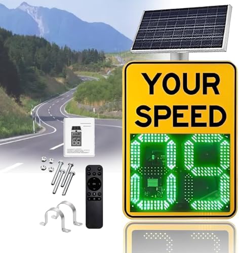 Solar Radar Speed Limit Sign, Wireless LED Traffic Warning & Feedback Sign, Solar-Powered for Traffic Calming, Yellow, 60x90cm (24x35in) - Enhance Road Safety!