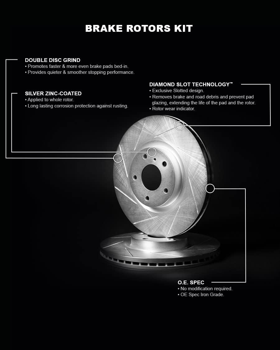 R1 Concepts Rear Brake Rotors For 2016-2020 Lexus GS, 2015-2022 Lexus RC F| Slotted Disc Brake Rotors| Brakes and Rotors Brakes and Rotors