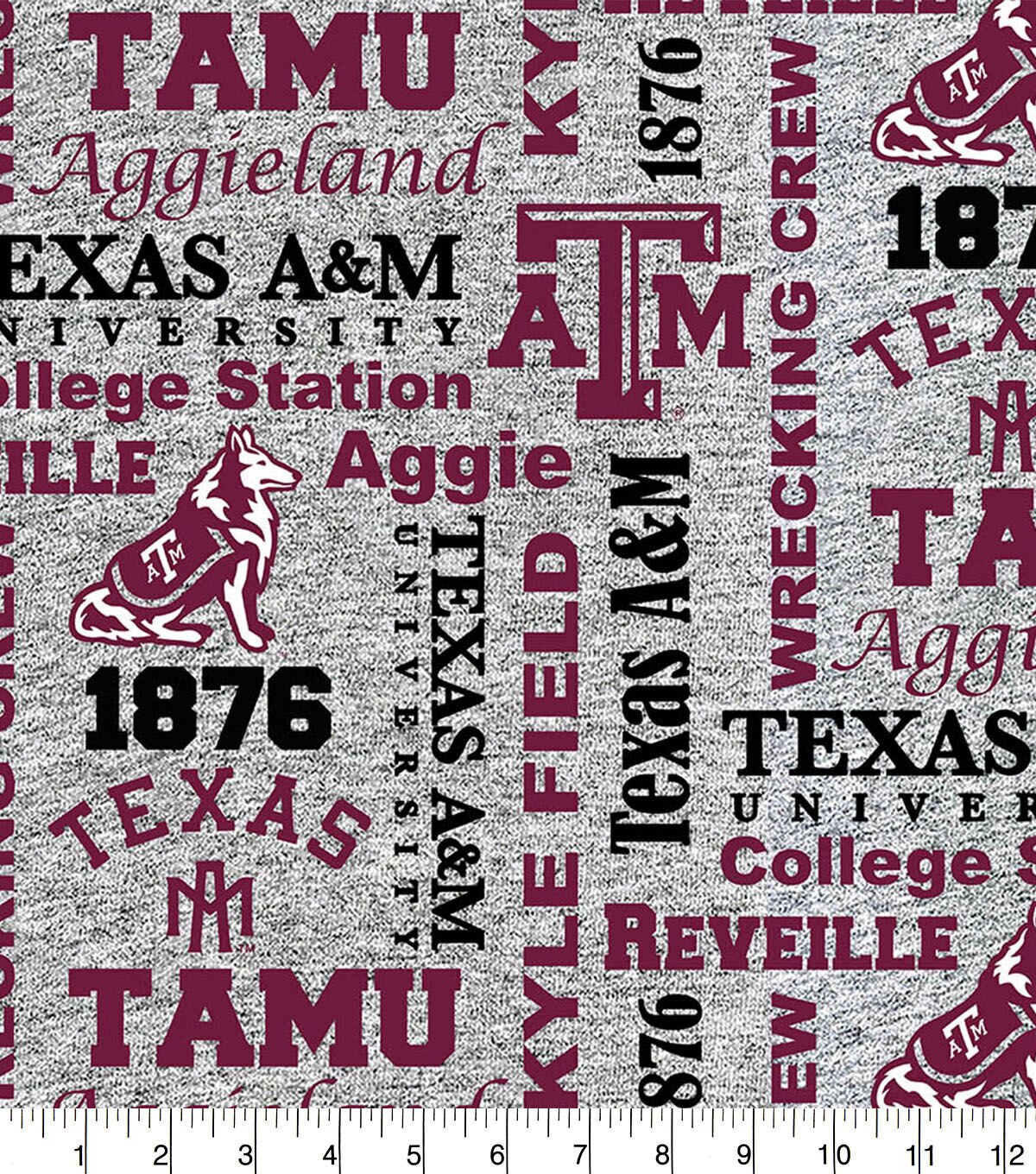 Texas A&M University Aggies Fleece Fabric Heather Verbiage