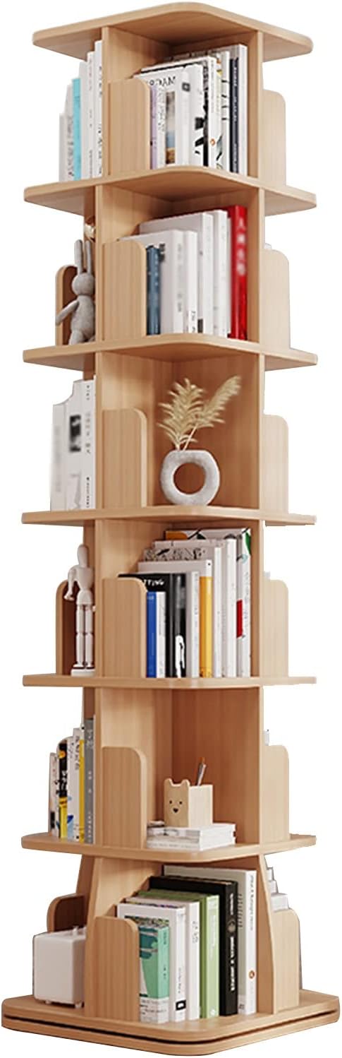 Solid Wood Rotatable Bookshelf Living Room Bookcase Floor-to-Ceiling Picture Book Shelf Student Small Bookcase (Size : 193CM)