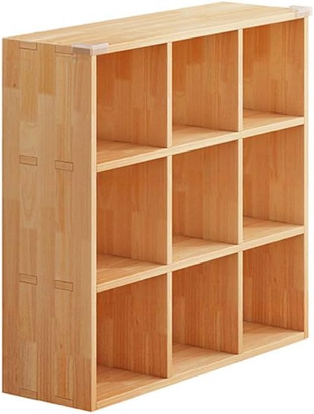 KWOKING Natural Finish Lateral Filing Organizer Shelf with Multiple Shelves Lumber Frame, Closed Back Wood Lattice Cabinet Floor Rack Low Bookcase Home Storage Cabinet Natural 35