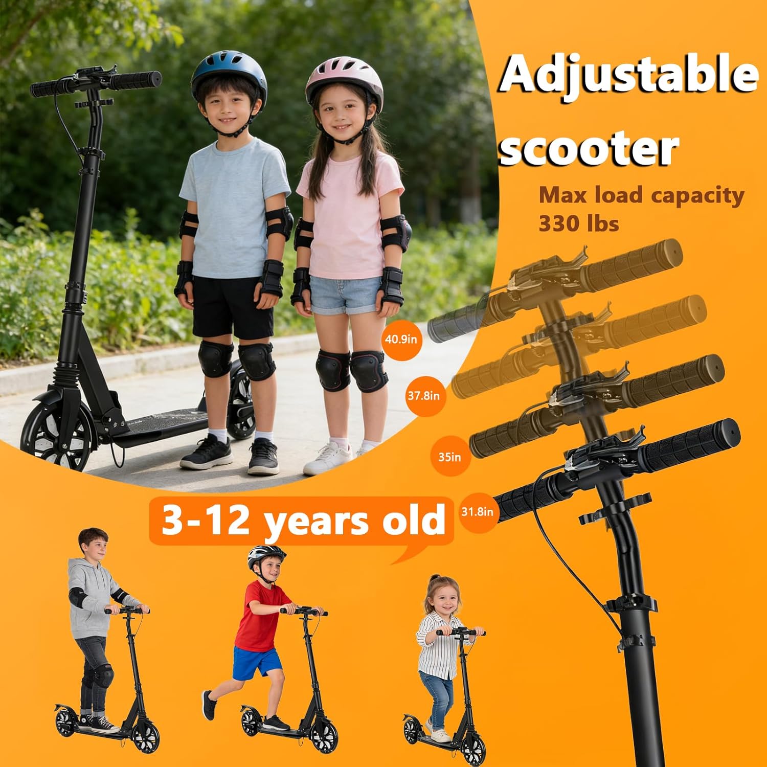 Kick Scooter for Ages 13+, Teens and Adults. Led Light Up Wheels, 4 Levels Adjustable Handlebar, Dual Brakes, Anti-Slip Pedal, Foldable 8in Big Wheels for Kids (300lbs)