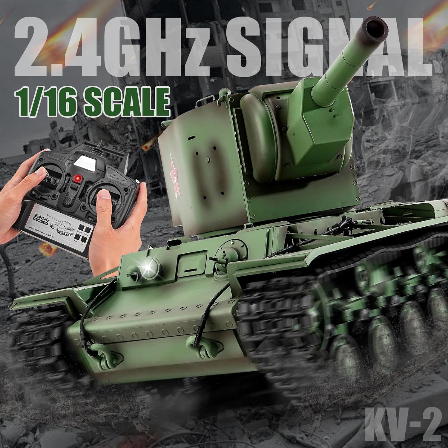 RC Tanks Heng Long Russia KV-2 Heavy Tank, 1/16 2.4ghz Russian Tank Model That Shoots, Remote Control Tank Vehicles with Sound & Light for Ages 14+