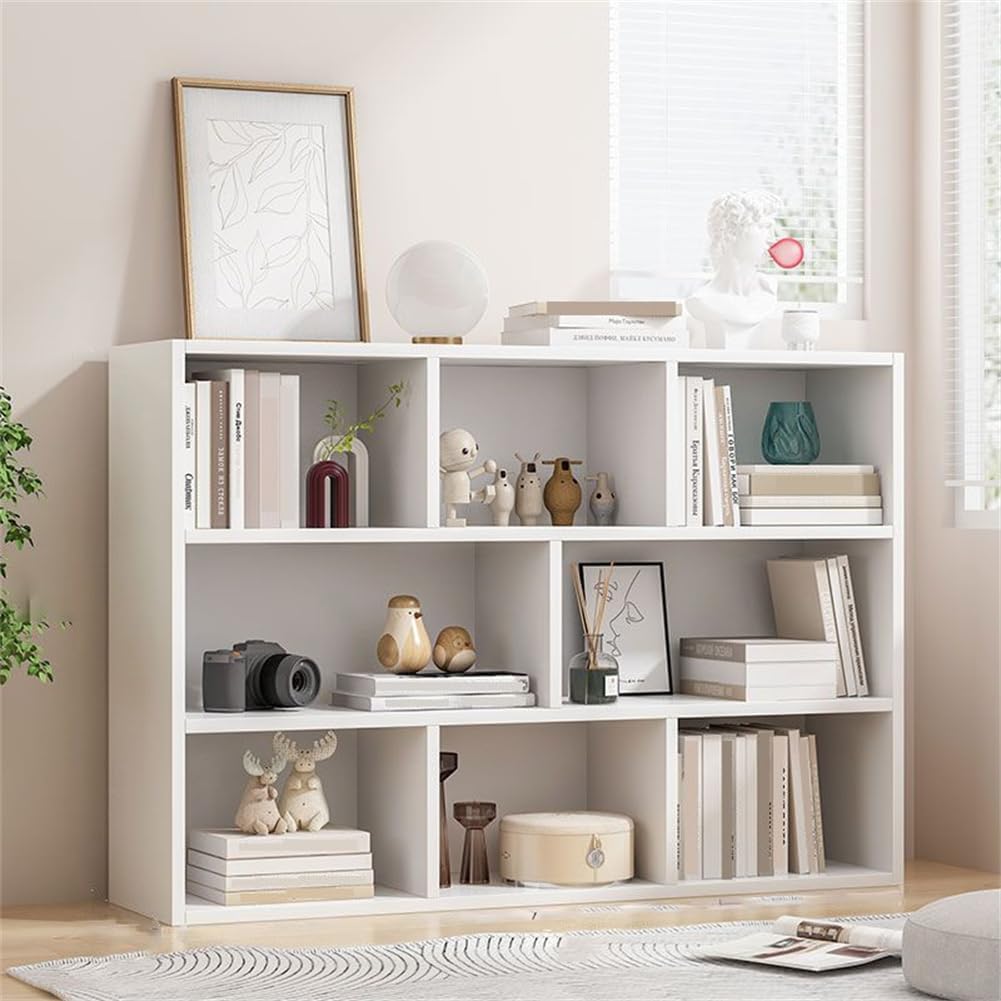 KWOKING Standard Closed Back Bookshelf Engineered Wood Scandinavian Bookcase Lattice Cabinet Multi-Grid Wooden Color Locker Bookshelf Free Combination Storage Locker White 47.2