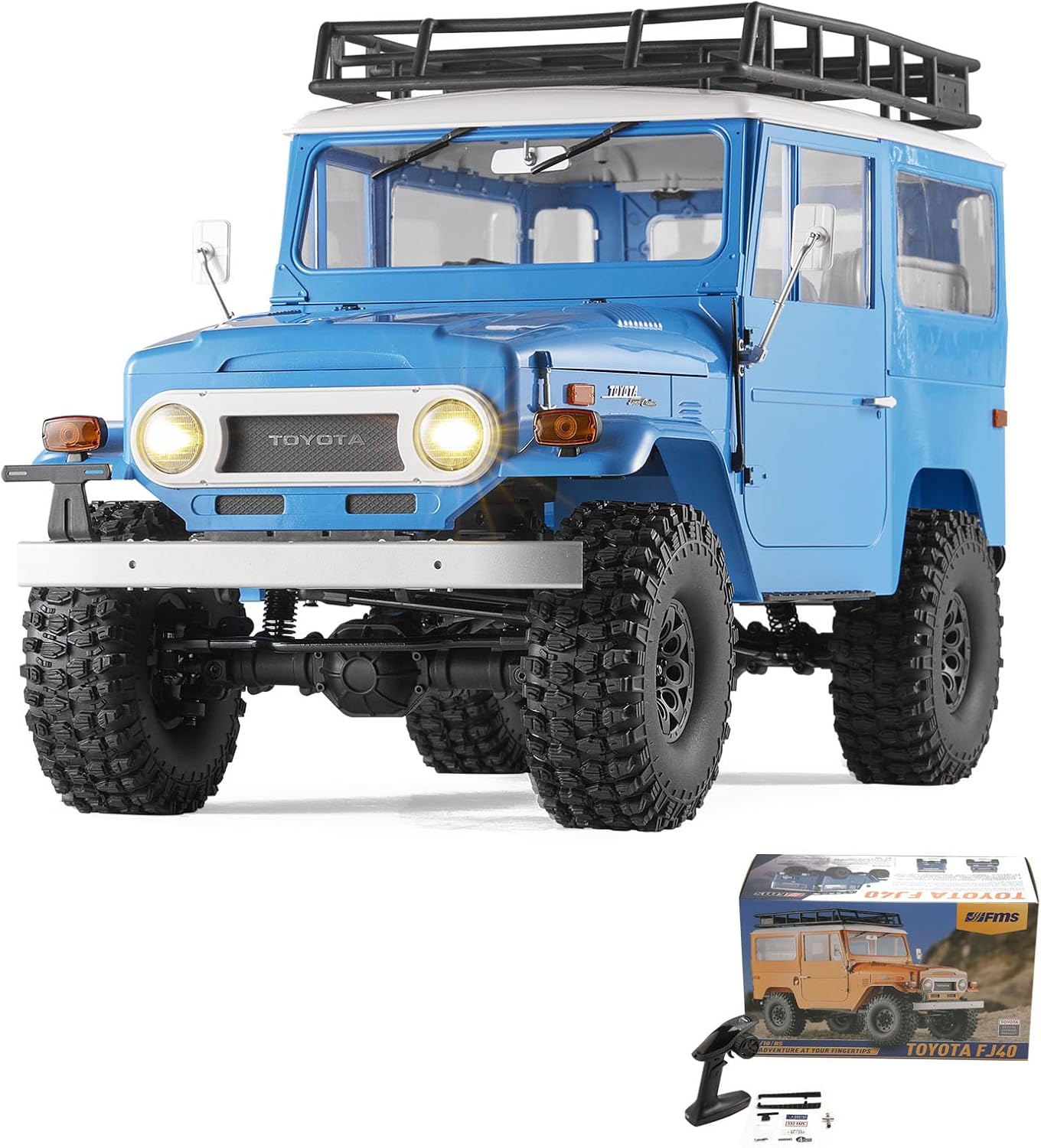 EAZYRC X FMS 1/10 Toyota Land Cruiser FJ40 RS with Licensed RC Truck Blue, All Terrain Waterproof 4WD 35T 550 Motor RC Crawler for Adult,2.4Ghz Remote Control, No Battery