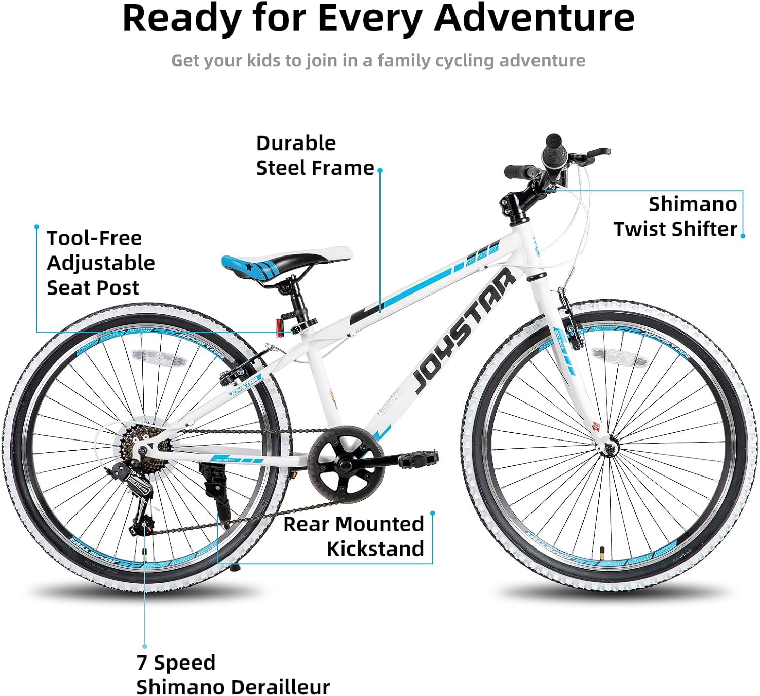 JOYSTAR Lubbock 20 24 Inch Kids Bike for Boys & Girls Ages 7-12 Years Hardtail Mountain Bike for Kids with 1-Speed/7-Speed Drivetrain, White Wall Knobby Tires, Kids' Bicycle