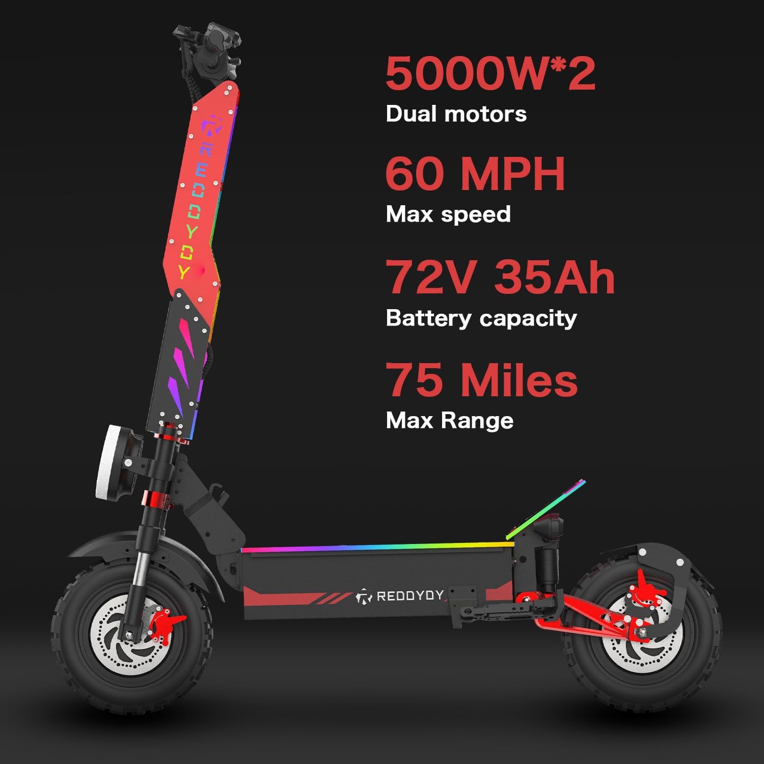 Offroad Electric Scooter RD6 Pro - 60 MPH & High-Performance 10000W Fastest Dual Motor, 75-Mile Long Range, 13
