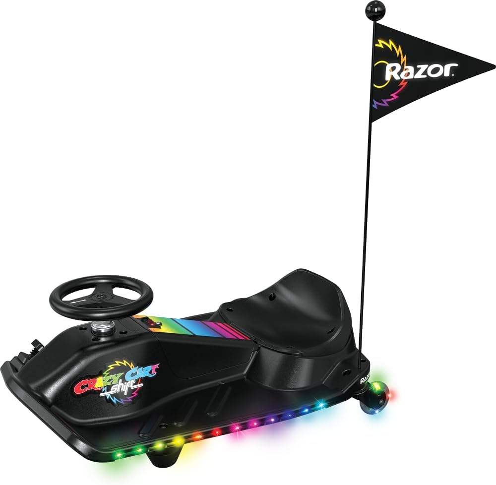 Razor Crazy Cart Shift Lightshow Lithium Electric Go Kart with Illuminated Wheels, Speeds up to 8 mph for Age 6+