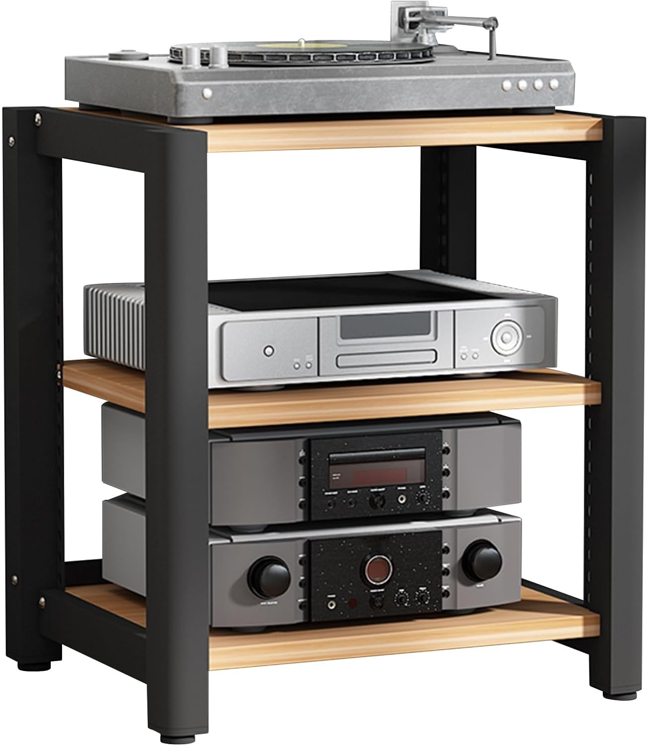 AV Media Stand 2/3/4/5 Tier Stereo Stand Cabinet Video Game Console Shelf Audio Video Shelving Hifi DVD Rack Tower Holder Wooden Storage Shelf Record Player Stands for Xbox/Projector/TV Accessories(Li