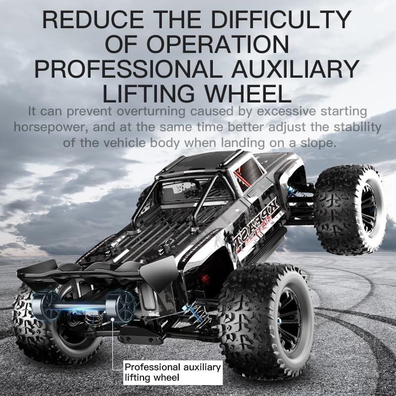 1:12 Fast RC Car 70KPH Brushless Motor for Adults, Waterproof Monster Trucks, 4WD High Speed RC Offroad Truck, 3 Batteries, KF16 (Black)
