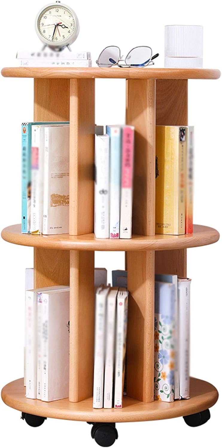 Small Corner Bookcase 360° Rotating Bookcase 3-Story Floor-to-Ceiling Bookshelf Bottom Pulley to Move Bookshelves Office Home Multifunctional Storage Rack Display Stand Bookshelf/Bookshelves