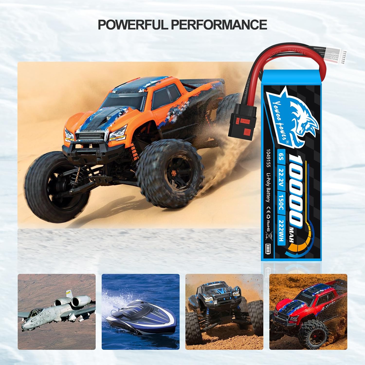 Yowoo 2 Packs 6S 10000mAh 22.2V 150C Graphene LiPo Battery with QS8 Connector and Metal Plates for RC Car Truck Tank Boat Racing Models