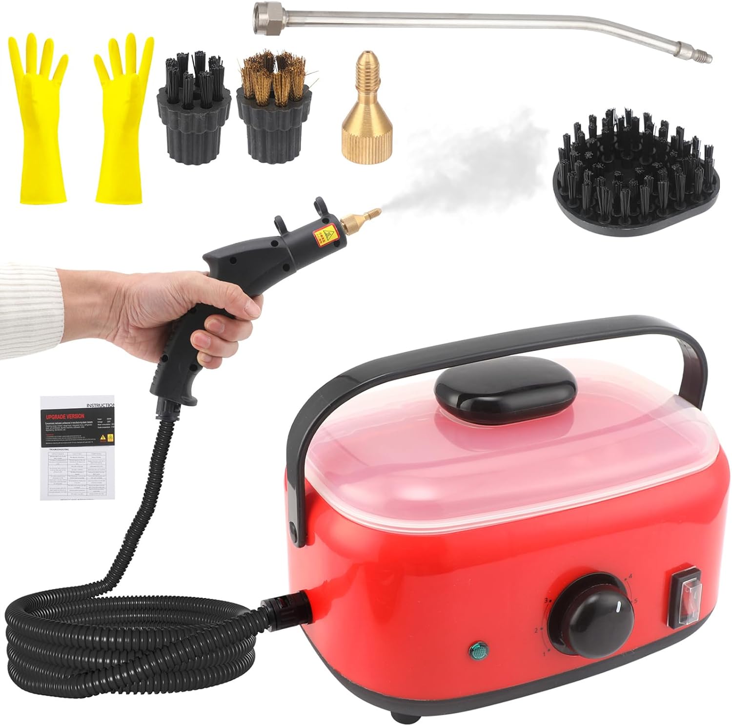 TREEYX Portable Steam Cleaner, Handheld High Pressure Steamer Cleaning with 3 Brush Heads, 2500W Steamer Cleaning Machine with 1500ML for Car Detailing
