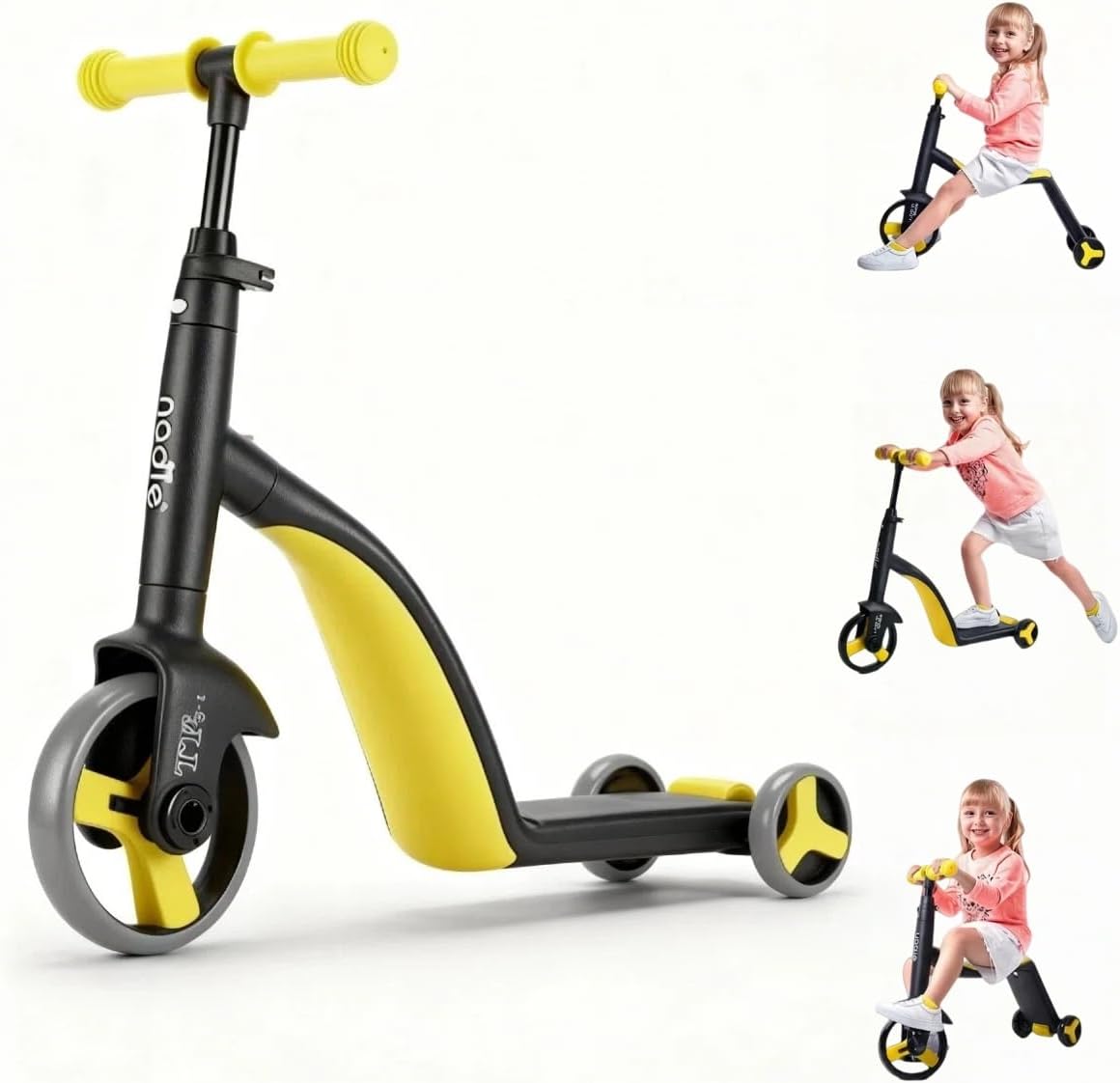 3 in1 Kids Scooter with Seat, Transformer Balance Bike to Tricycle to Kick Scooter, Adjustable Height Handlebar & Rear Brake