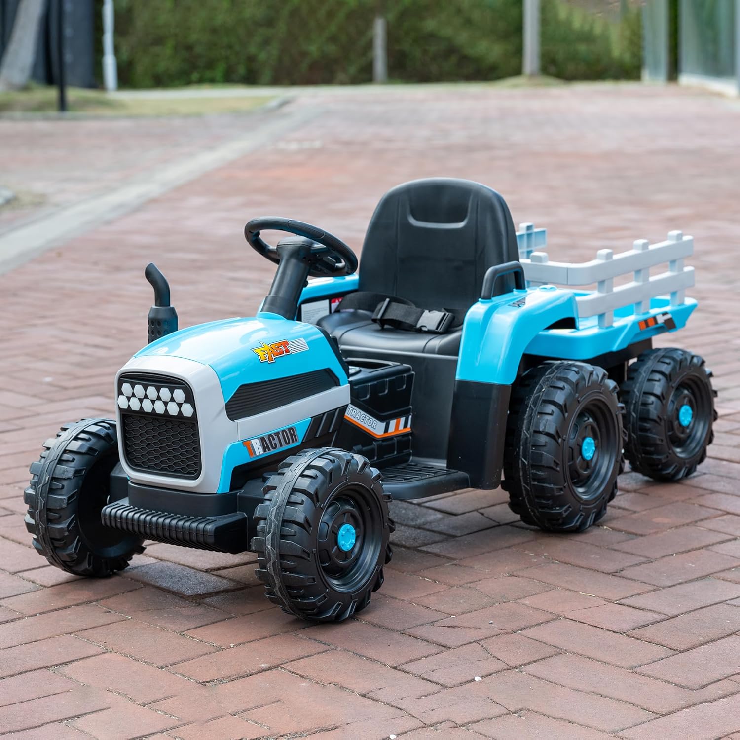 24V Ride On Car with Trailer, 400W High Power 6-Wheel Tractor Toy, Parent Remote, 3-Speed, Music Player, USB, Safe Driving Gift for Kids, Blue