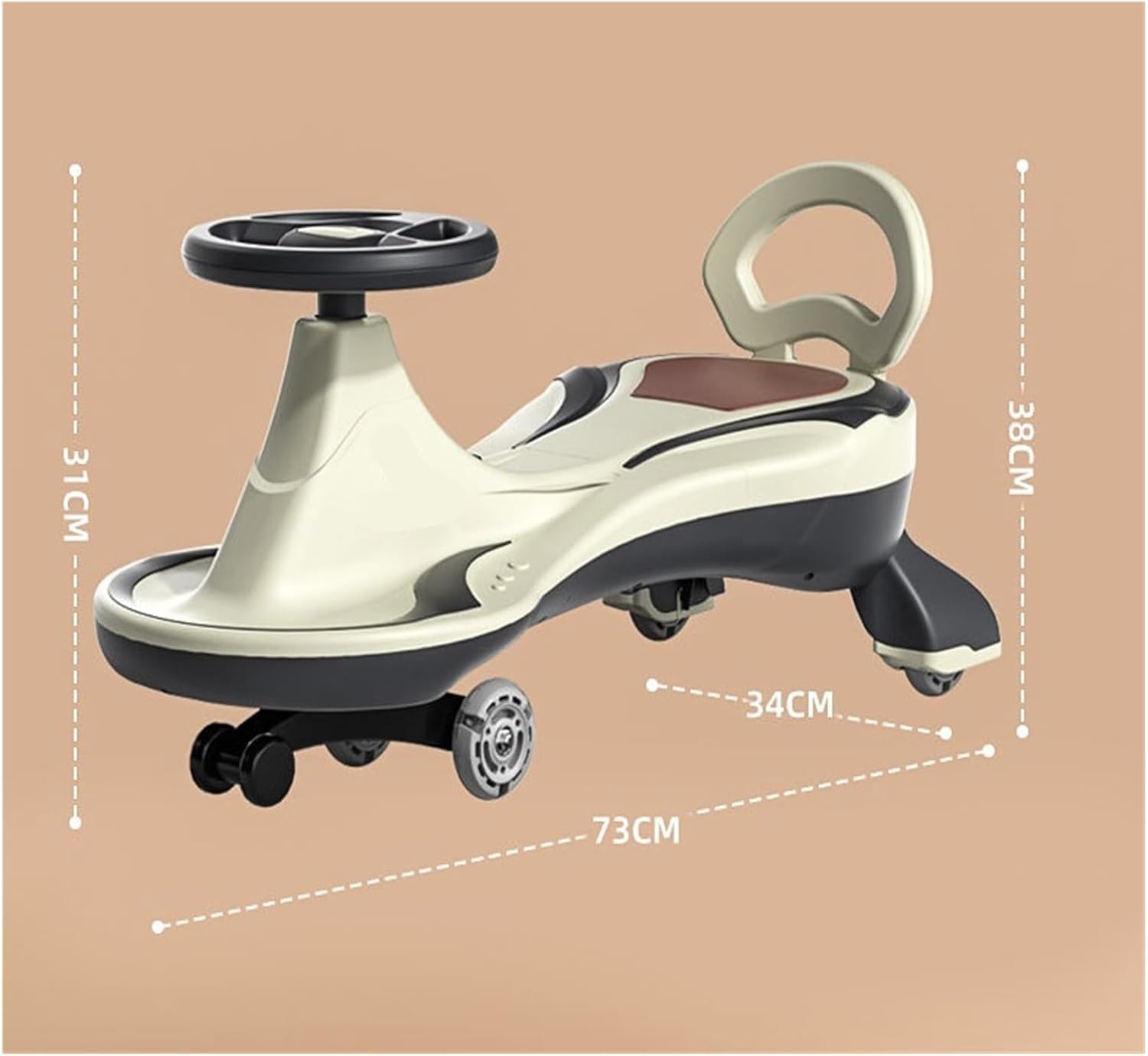 Ride On Toys Swing Car with Silent Flash Wheels and Light Anti-Rollover, for 3+ Year Olds Boys Girls