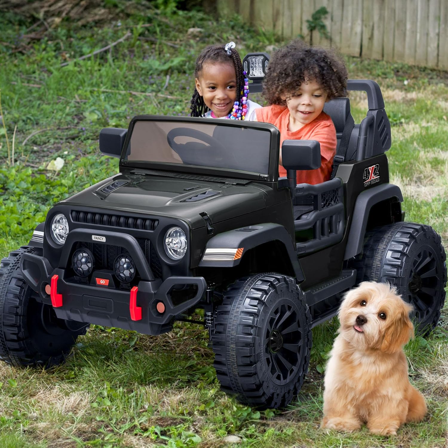 2 Seater Ride on Car for Kids, 12V Electric Car Ride on Toy for Kids Age 4-8 w/Remote Control, Capacity 150lbs - Black