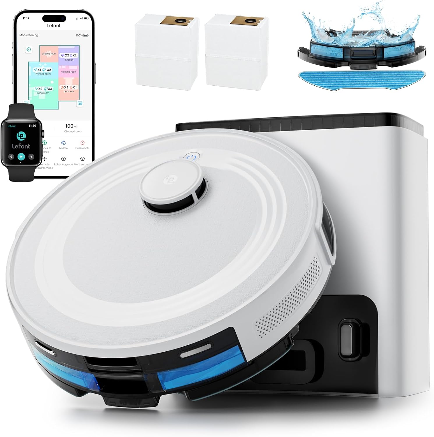 Lefant LiDAR Robot Vacuum and Mop,75-Day Self-Emptying,6000Pa Powerful Suction,Customized Cleaning,Home Mapping, 140 Min Runtime, Roller Brush for Carpet,2.4G/5G WiFi/Alexa/APP/iWatch,M2 Plus