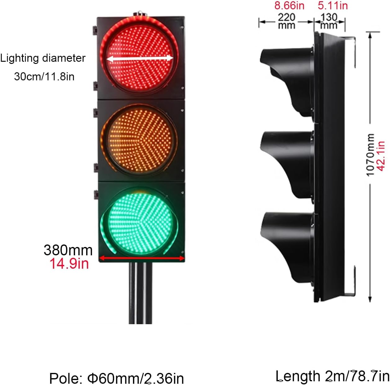 Traffic Light, Traffic Stop Light Indicator Light, Red/Green Stop and Go Light, Traffic Signal Light, Outdoor Waterproof , Suitable for Simulation Teaching, Kindergarten, Amusement Park(107cm/42.1in)