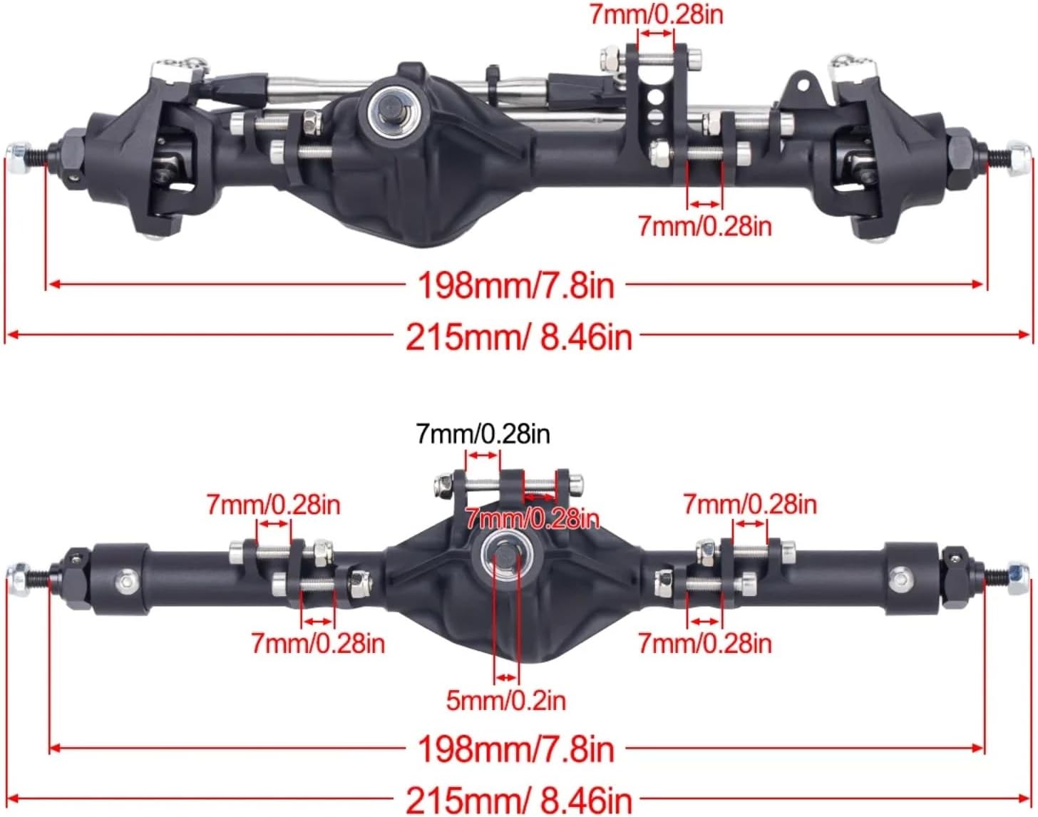 RC Upgrade Accessories for Axial for SCX10 II VS4-10 1/10 CNC Aluminum Axle Alloy Front & Rear Straight Axles RC Crawler Upgrade Parts Replacement Parts(Black,Front Rear)