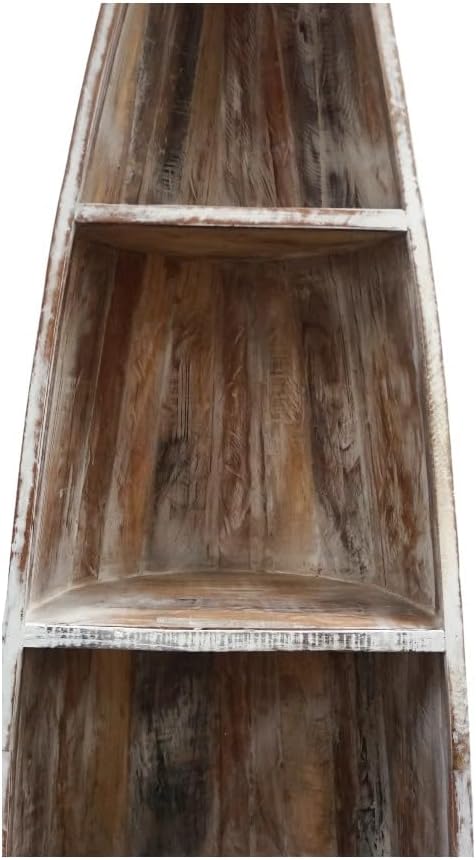 Sundara Furnishings Nautical Bookcase, Canoe Bookcase with 2 Drawers, Reclaimed Wood, Whitewashed, 81