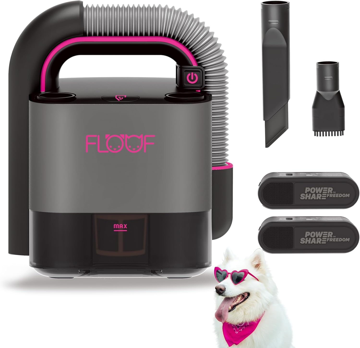 FLOOF Handheld Cordless Vacuum Bundle, 17000Pa Pet Hair Suction, 2-Speed, Compact Car Vacuum – Includes 2 Replaceable Battery Packs – 20V Powershare, Gray