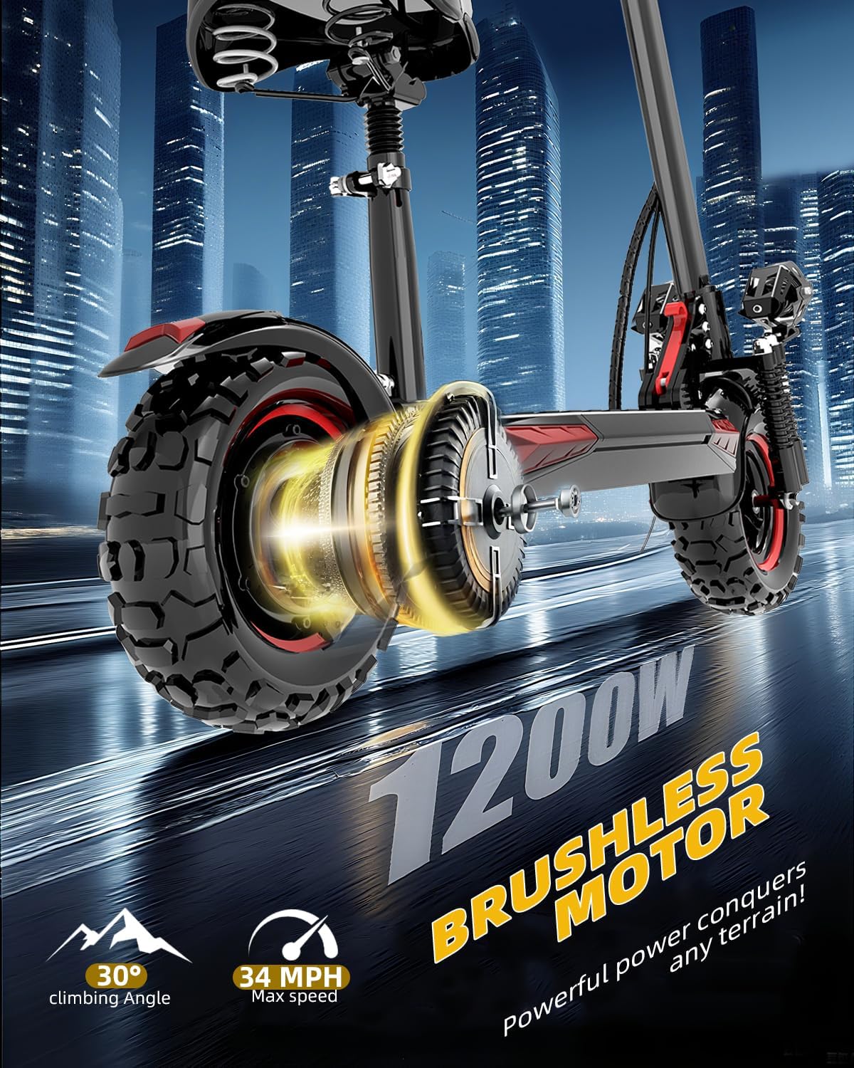 Fast Electric Scooter for Adults, 31-37 Miles Long Range, 10/11