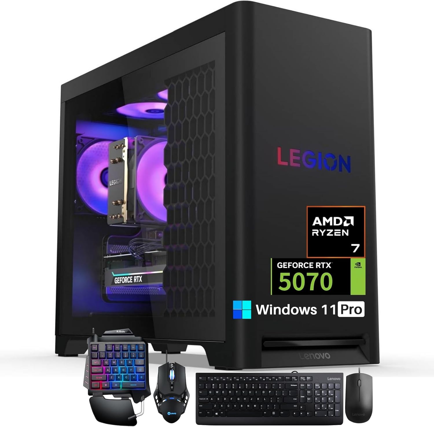 Lenovo Legion Tower 5 Gaming Desktop Computer, AMD Ryzen 7 7700X (Up to 5.4GHz), NVIDIA RTX 5070 12GB GDDR7, 64GB DDR5, 8TB SSD, WiFi 6E, BT5.3, ARGB Fans, Windows 11 Pro, Accessories