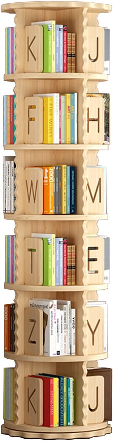 Children's Bookshelf Multi-Layer Wooden Bookcase Magazine Rack Rotatable Bookshelf Picture Book Storage Rack Pine Material ( Color : Wood Color , Size : 50.5x50.5x190cm )