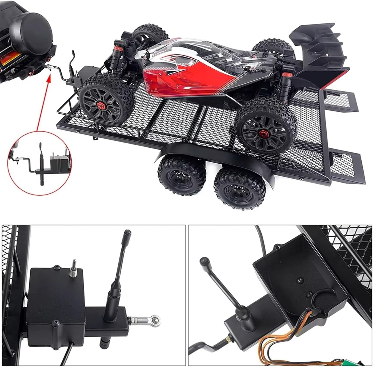 RC Cars Crawler Parts Compatible with Trailer 1/10 1/5 1/8 RC Car Crawler DIY Upgrade Parts Accessories 1Set Metal Large Trailer with Tire