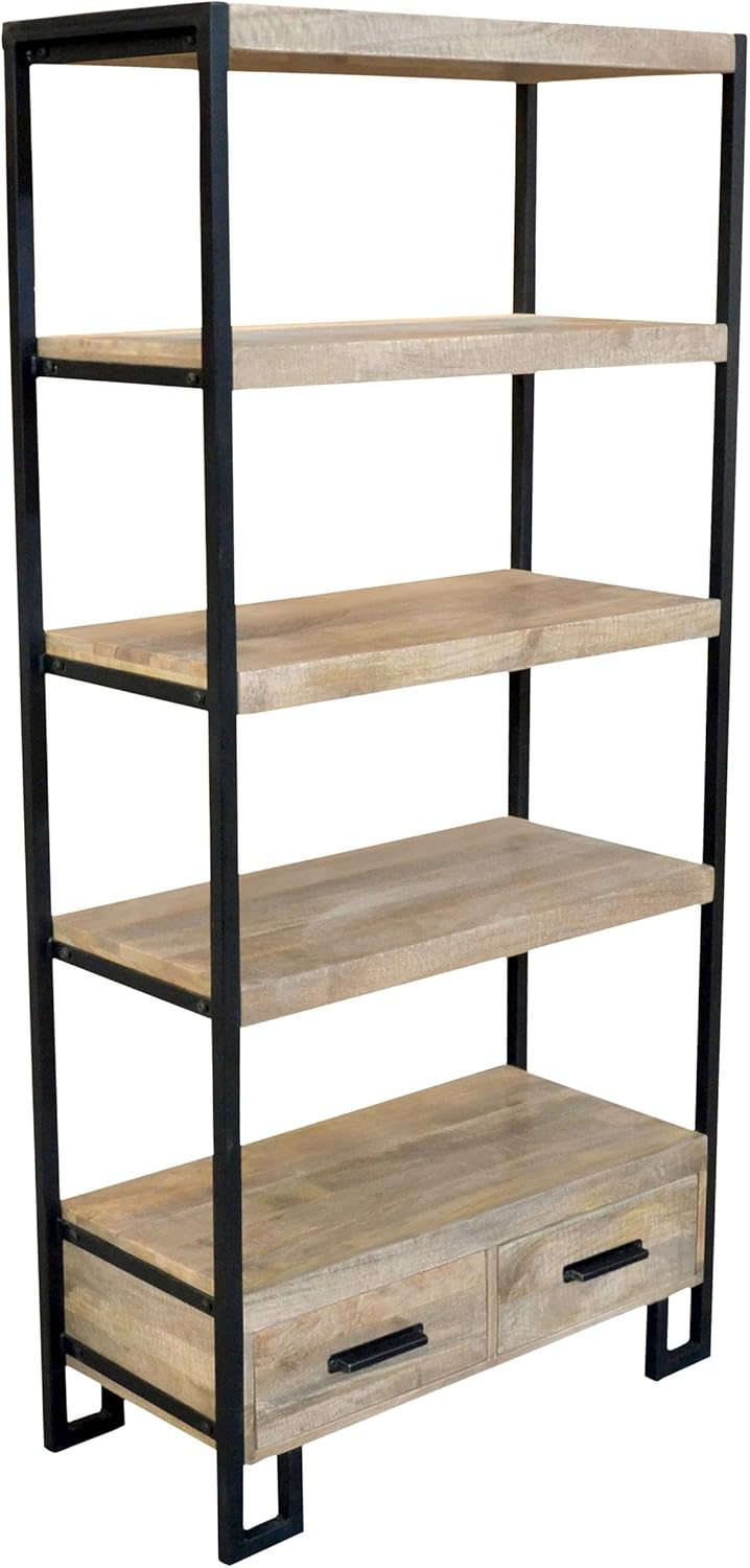 Moti Anaheim Katy 2-Drawer Bookcase in Modern Brown Finish on Solid Wood