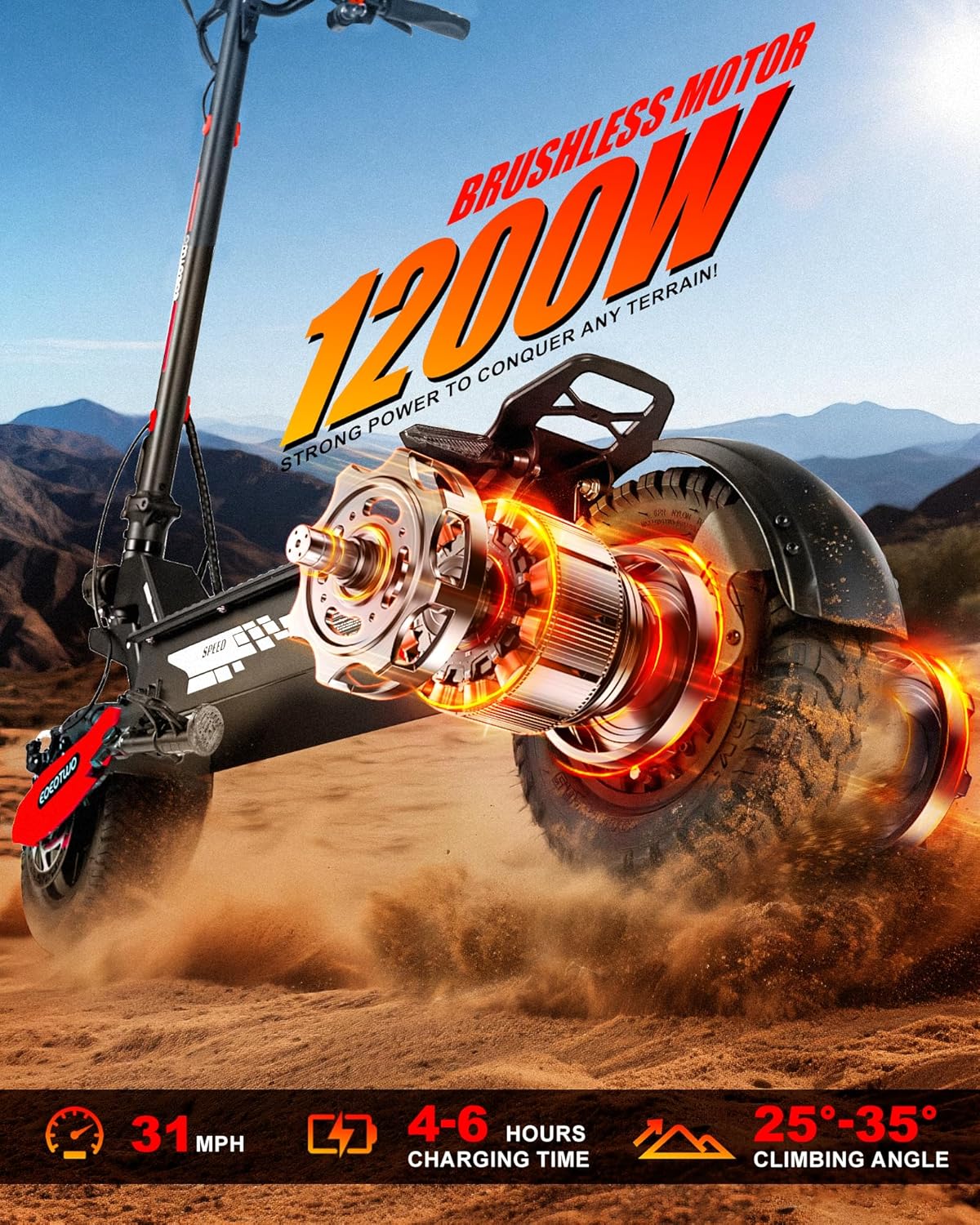 Electric Scooter for Adults, 1200W Motor Fast E Scooter, 11