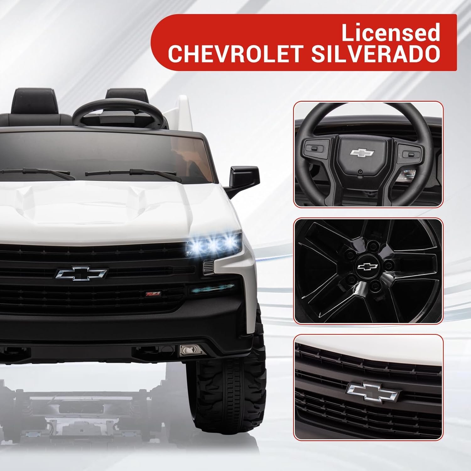 2-Seater Kids Ride On Car 24V, Licensed Chevrolet Silverado Electric Truck w/Parent Remote, Spring Suspension & Wireless Music, Outdoor Toy Vehicle for Ages 3-8