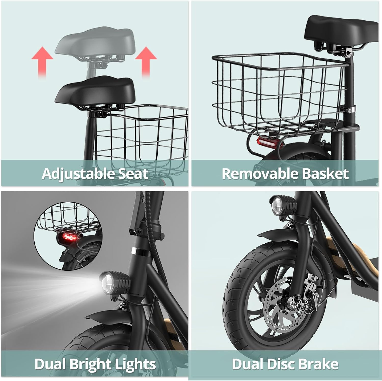 Electric Scooter for Adults, Foldable Commuter Scooter with Adjustable Seat, 500W Brushless Motor, 20MPH & 30 Miles Range, 12