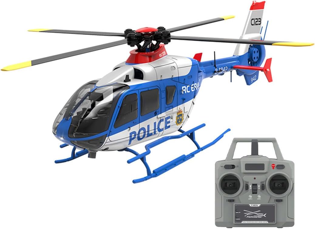 C123 EC135 RC Helicopter for Adults, 1/36 2.4G 6CH Single-Rotor Gyroscopic Flying Aircraft Model with 3D Flip, Inverted Flight, Altitude Hold, One Key Take Off/Landing（Blue White