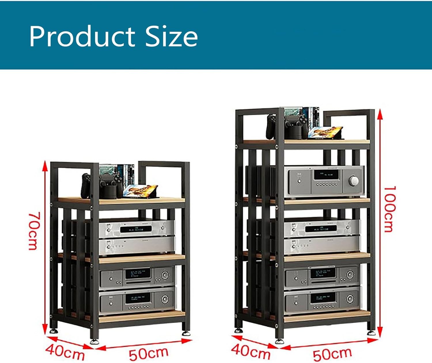 3/4 Tier Furniture Media Stand DVD CD Player Stand Audio Rack Power Amplifier Equipment Cabinet with Height Adjustable Wooden Shelf Floorstanding Storage Shelves (Size : 3 Tier)