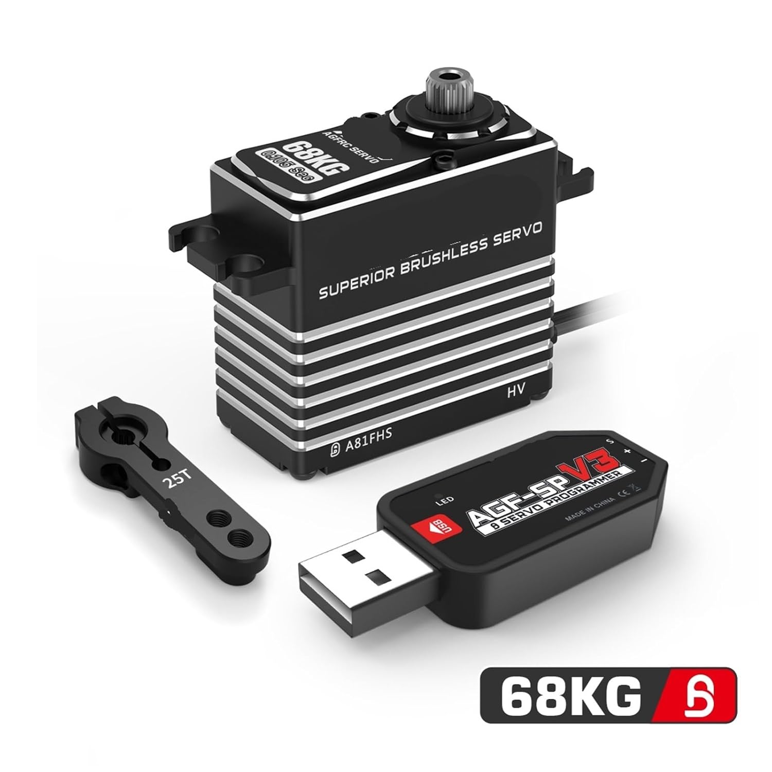 Programmable Servo A81FHS 68KG Monster Torque Digital Brushless RC Servo 1Pcs(A81FHS 68kg Set1)