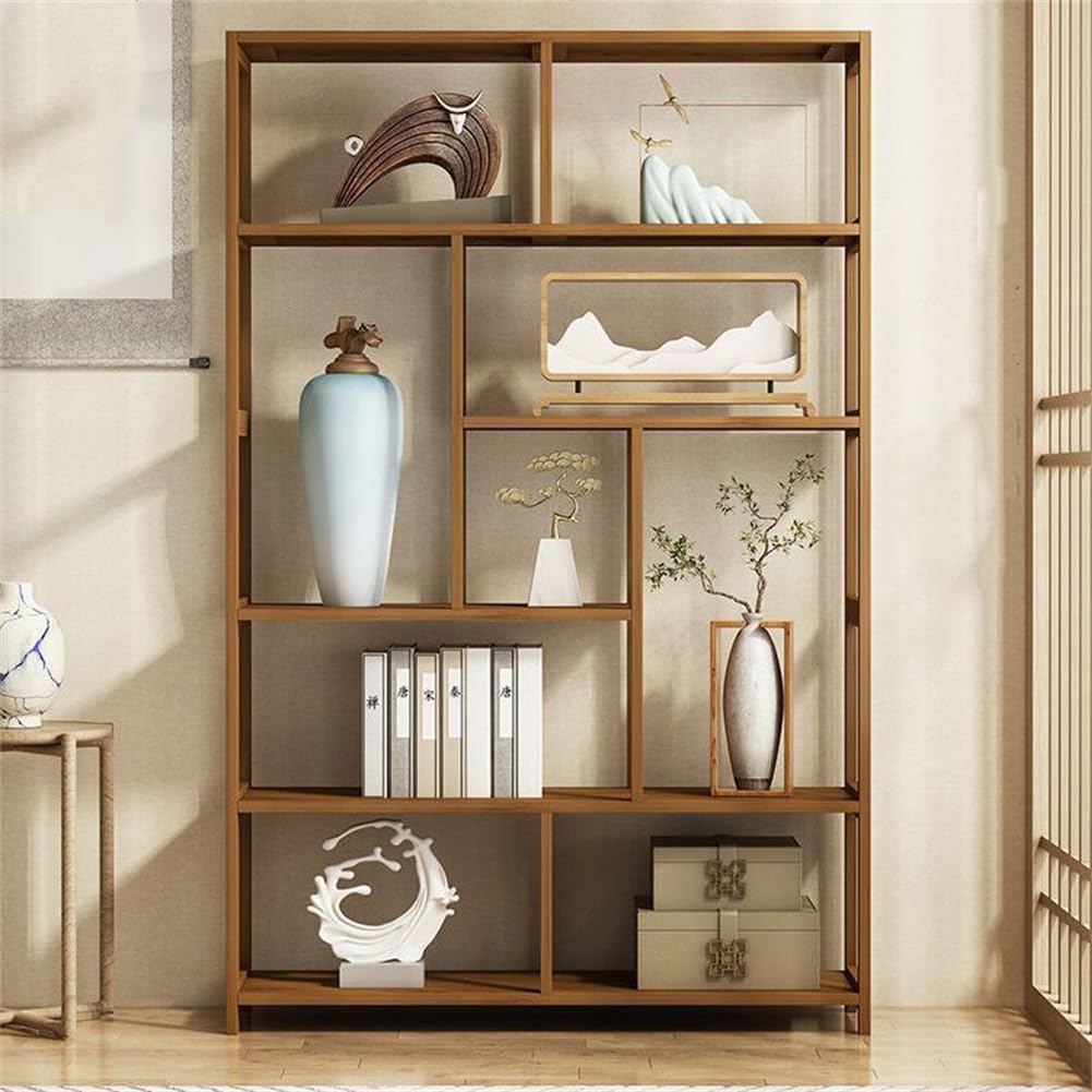 KWOKING Contemporary Brown Etagere Book Shelf Open Vertical Bookshelf New Chinese Style Shelf Tea Set Tea Pavilion Display Cabinet Bookshelf Decoration Cabinet Walnut 39.4