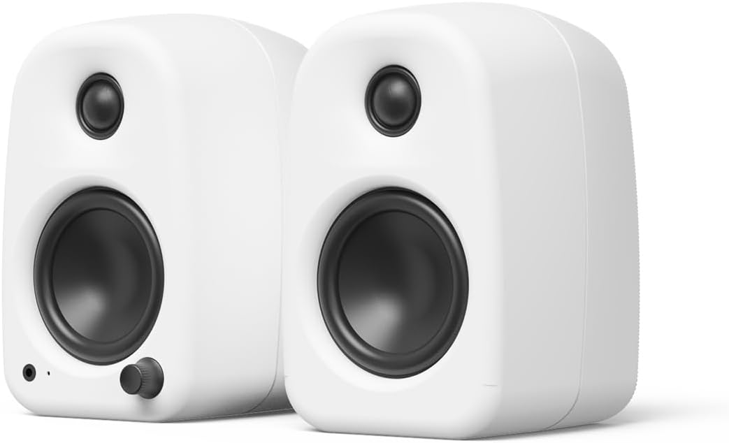 Kanto UKI 100 W Active Desktop Computer Speakers with Bluetooth and USB-C | Intelligent Sub Integration | Headphone Out | Pair | Chalk