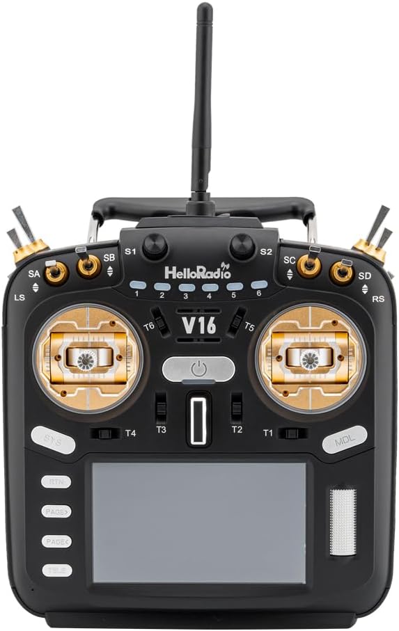 V16Max ELRS FPV CNC Drone Remote Controller Hall Gimbals Radio Transmitter, 16 Channels, 2.4G, Mode 2, for RC Drone (Gold)