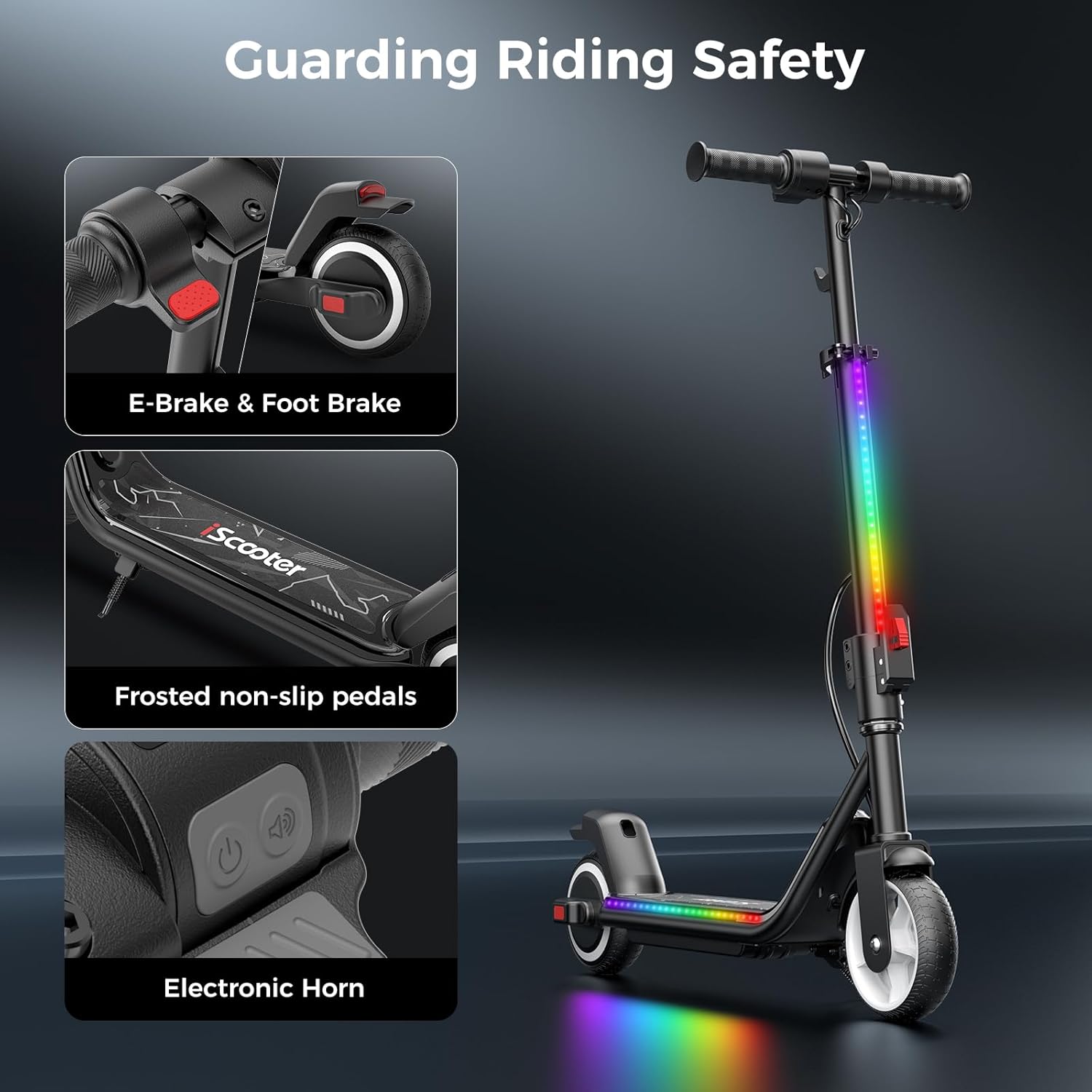 iScooter IK3Max Electric Scooter for Kids Ages 8+, Bluetooth, Horn, LED Display,3 Adjustable Speeds & Heights for Tweens, Foldable