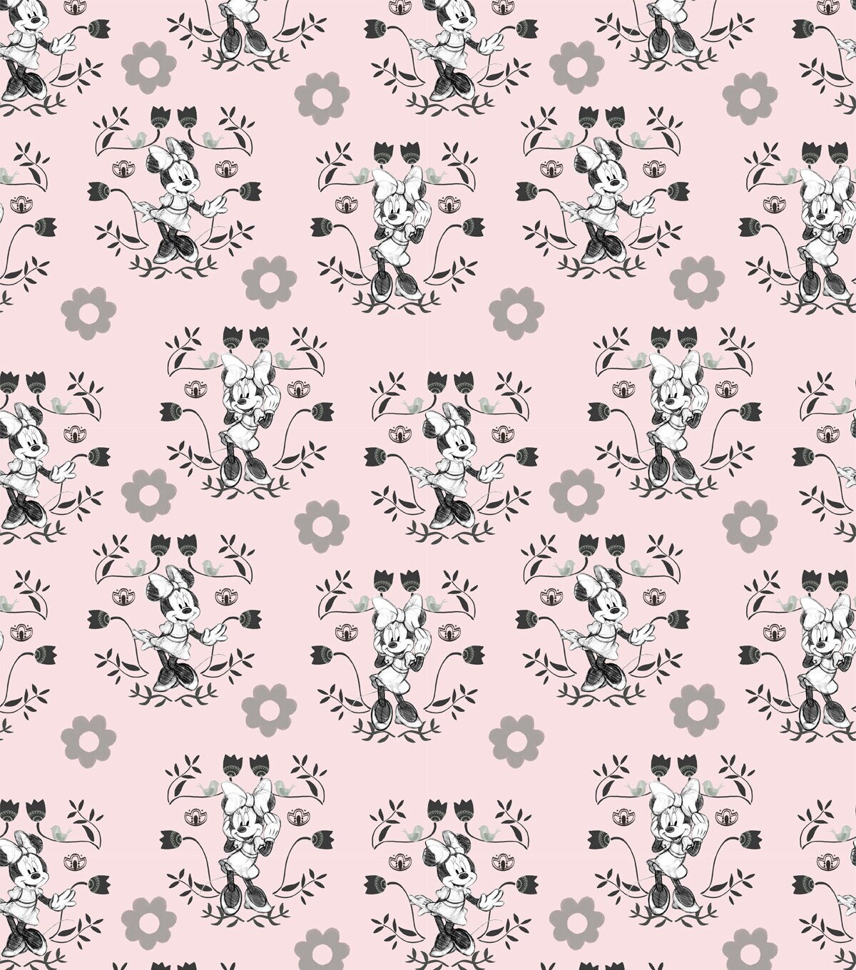 Minnie Floral Badges Disney Cotton Fabric