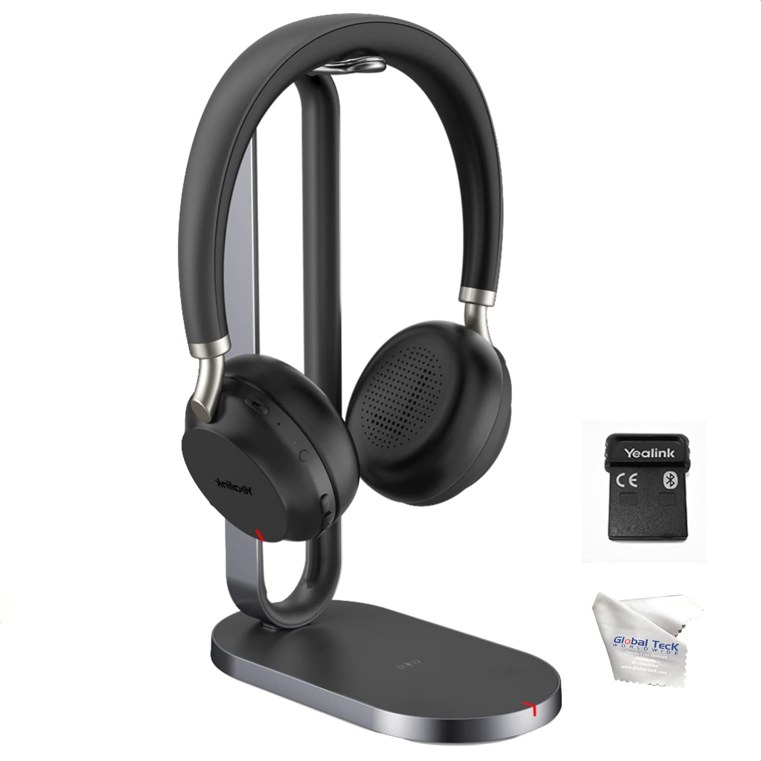 Global Teck Worldwide Yealink BH72 Wireless Bluetooth Stereo Headphones w/Mic, 35-Hour Battery, Wireless Charging, Work from Home Office - Zoom, Meet, Webex, Calls, Noise Cancellation Mic, GTW Cloth