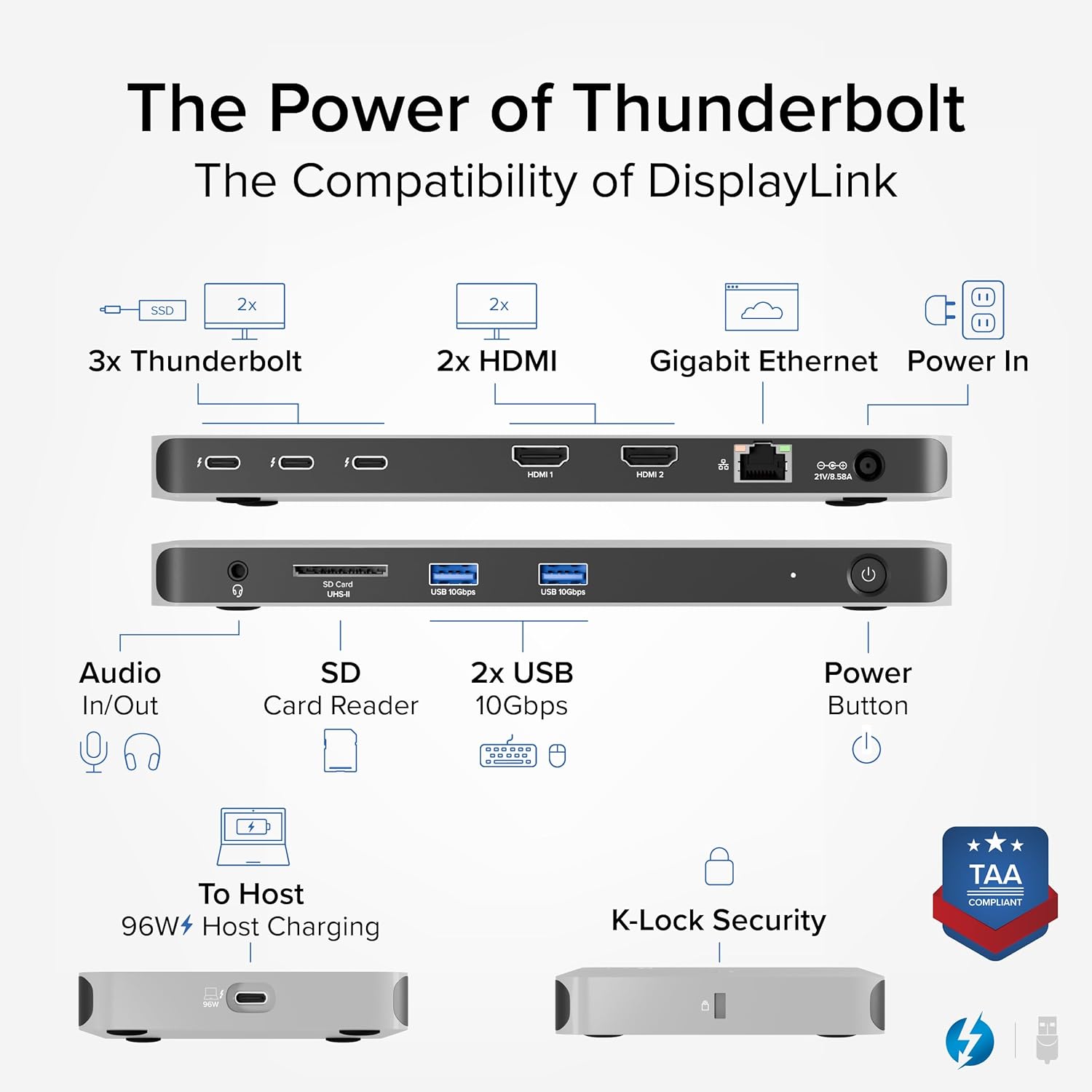 Plugable Thunderbolt 4 Dock for Quad Monitors 100W, Thunderbolt Docking Station Connects up to Four 4K Monitors for Windows and Mac Laptops, 2x HDMI, 4x Thunderbolt 4/USB C, Driver Required TBT-6950PD