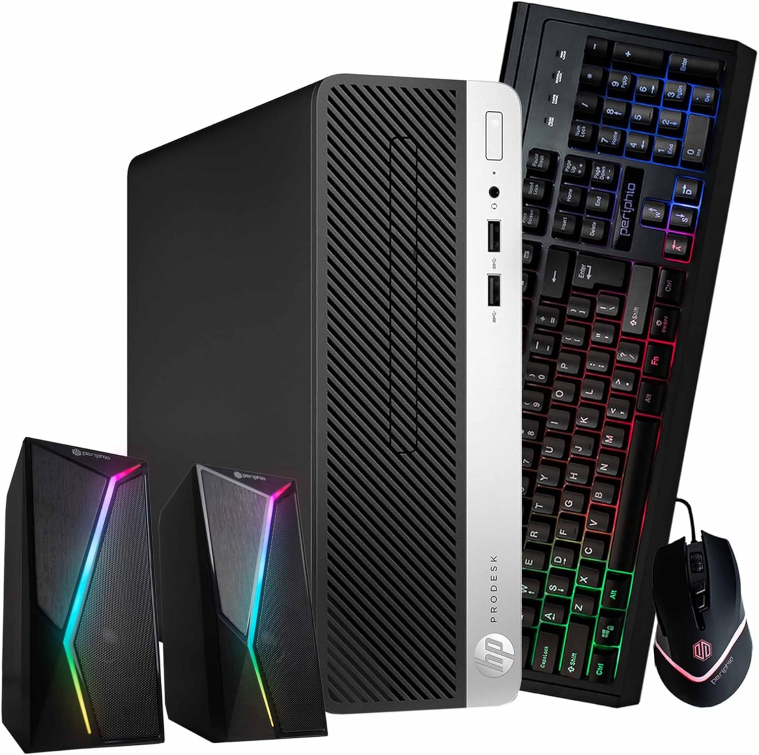 HP 400G5 ProDesk Desktop PC | Windows 11 Pro | Intel i5-8500 | 16GB RAM - 250GB NVME + 500GB SSD | RGB Speakers + Keyboard/Mouse | AX200 WiFi + BT | Home Office Computer (Renewed)