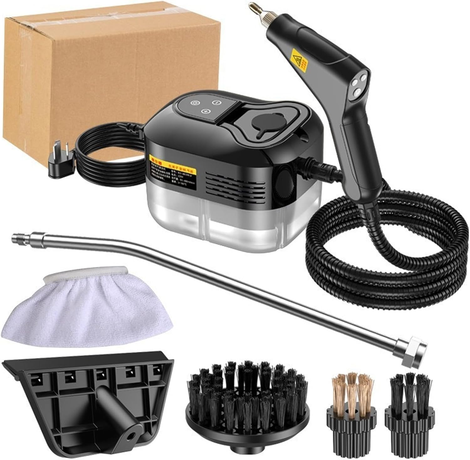 Steam Cleaner, Steam Cleaner with 3 Brush Heads, Nozzle and Glass Scraper, High Temperature Pressurization, 6 Speed Steam Output Adjustment for Kitchen, Home, Furniture and Car