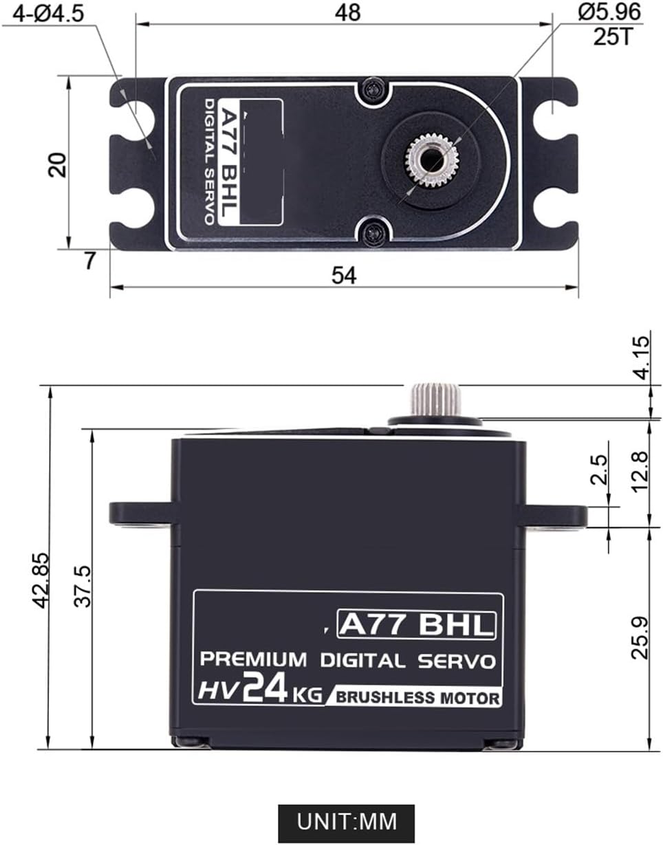 24KG Digital Servo A77BHL Steel Gear 8.4V High Voltage Brushless Servo Motor Suitable for 1/10(A77BHL 24KG x2pcs)